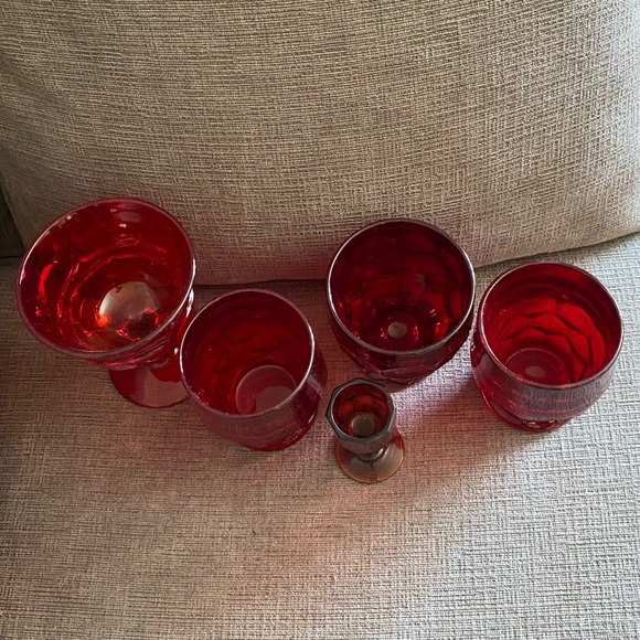 4 Vintage Ruby Red Glasses - 2 Georgian, 1 Imperial Provincial, 1 Fostoria Argus - Picture 3 of 9
